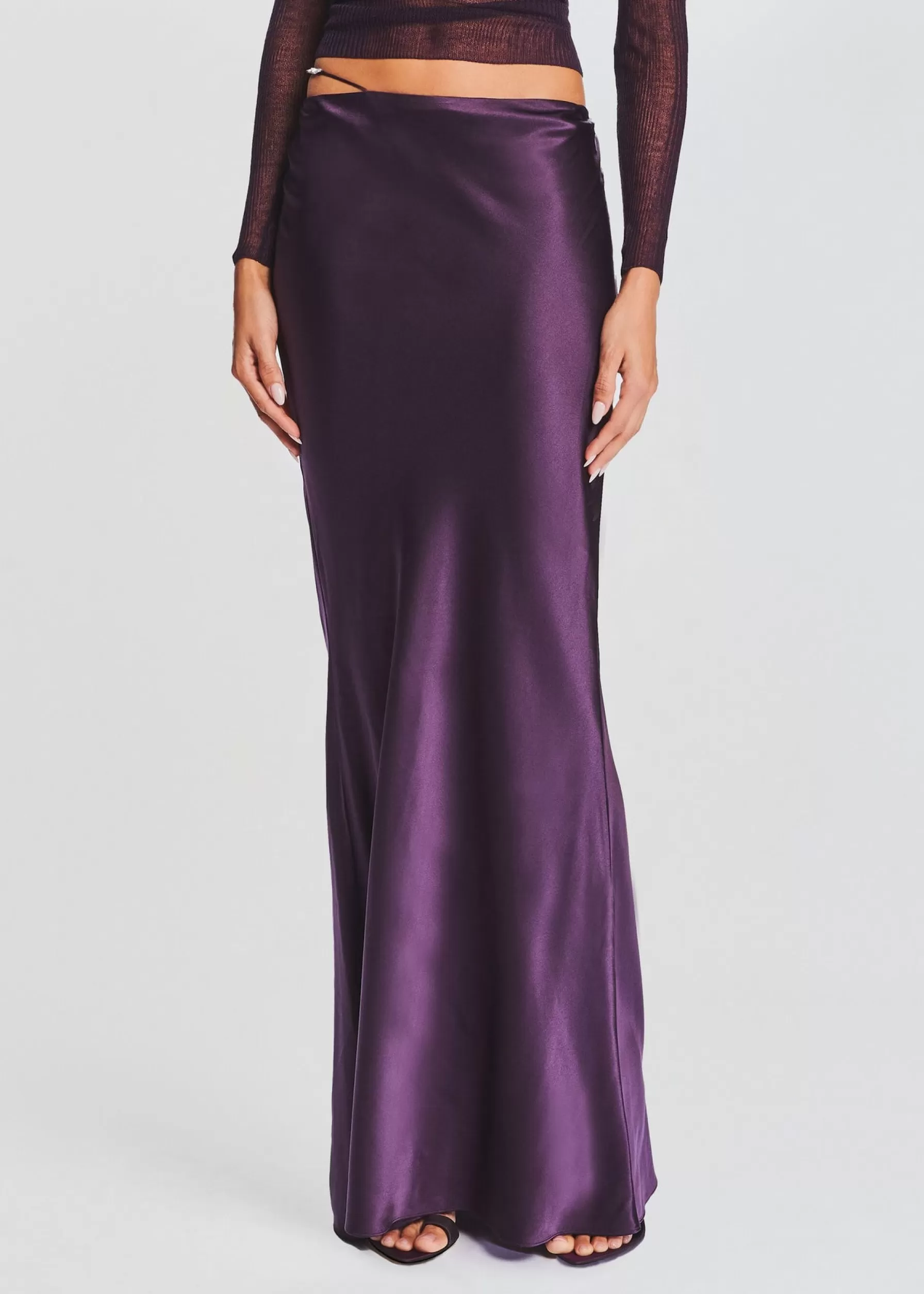 Retrofete Silvana Silk Maxi Skirt Eggplant Hot