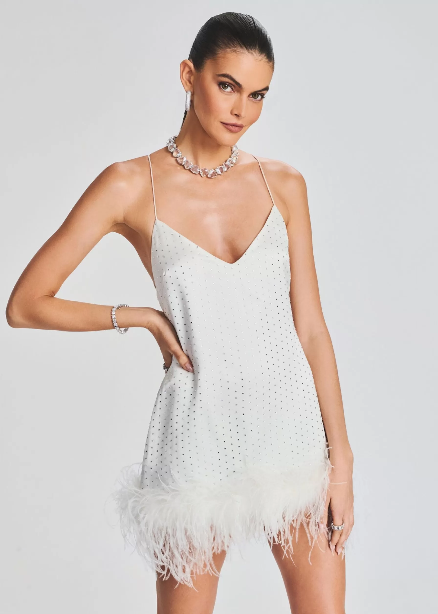 Retrofete Susana Feather Dress White Hot