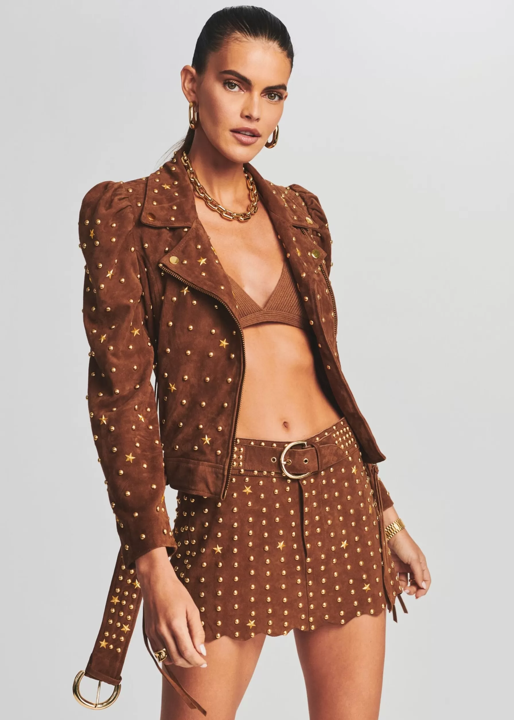 Retrofete Tai Suede Studded Jacket Cognac Cheap