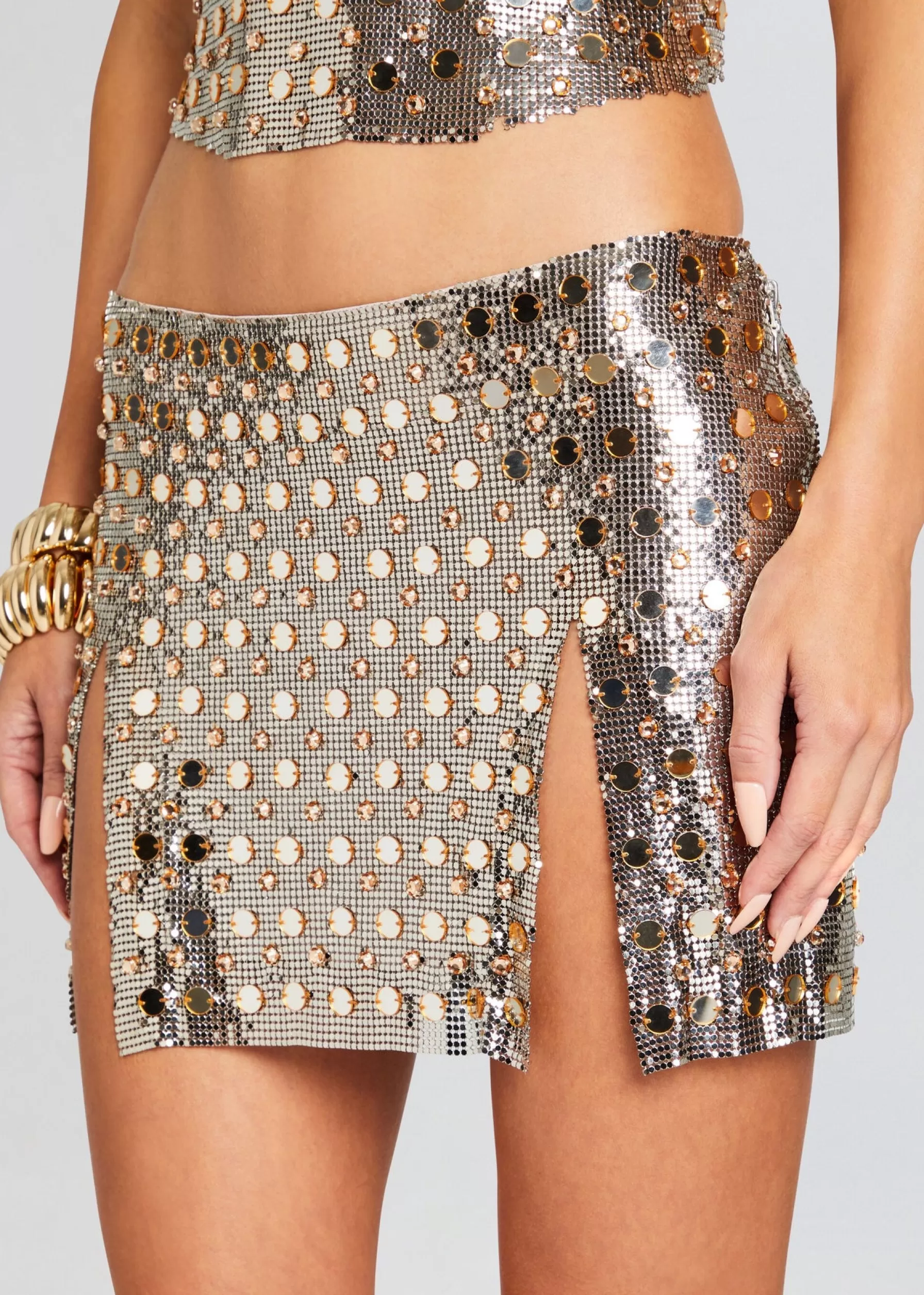 Retrofete Tamar Embellished Skirt Silver/Gold Sale