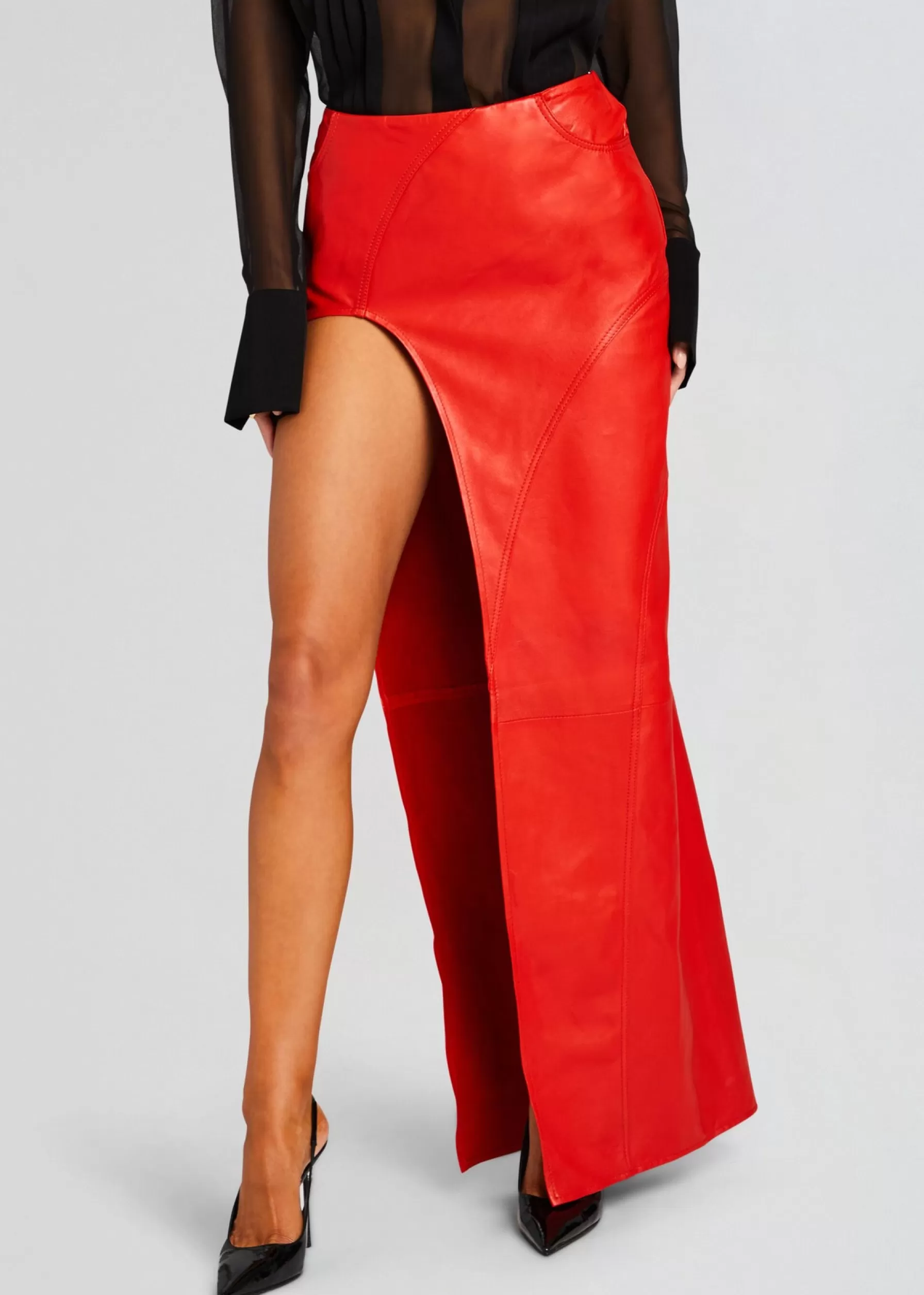 Retrofete Tash Leather Skirt Fiery Red Best Sale