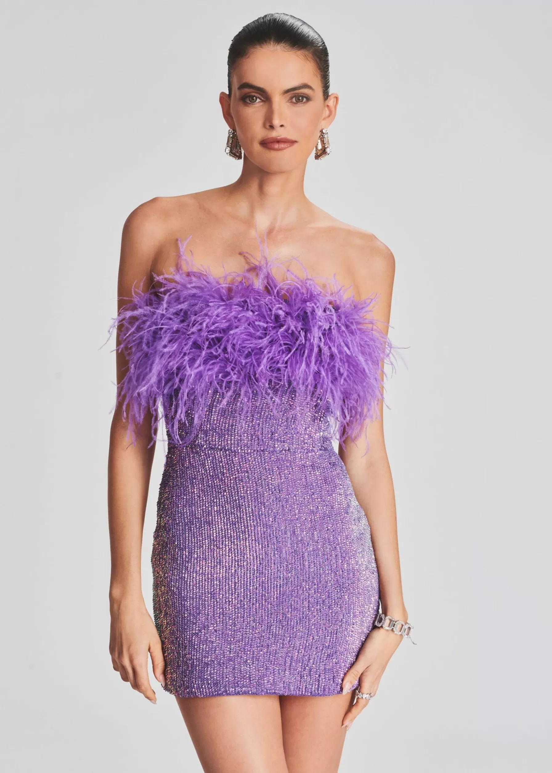 Retrofete Torin Sequin Feather Dress Metallic Lavender Cheap