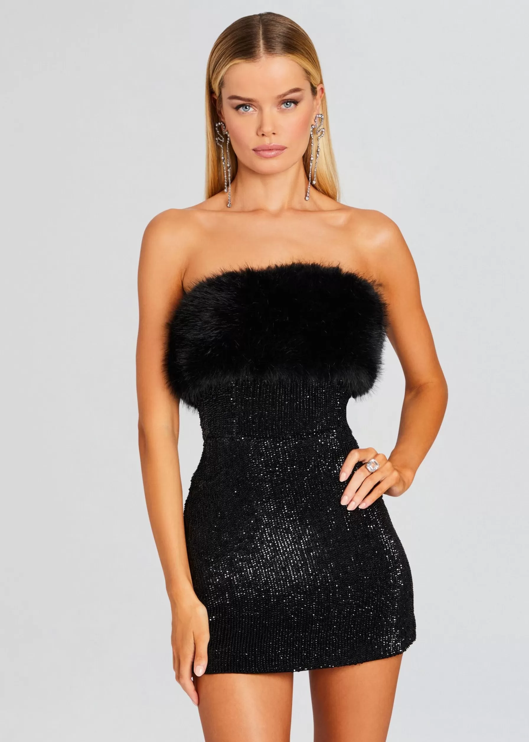 Retrofete Torin Sequin Fur Dress Black Fur Discount