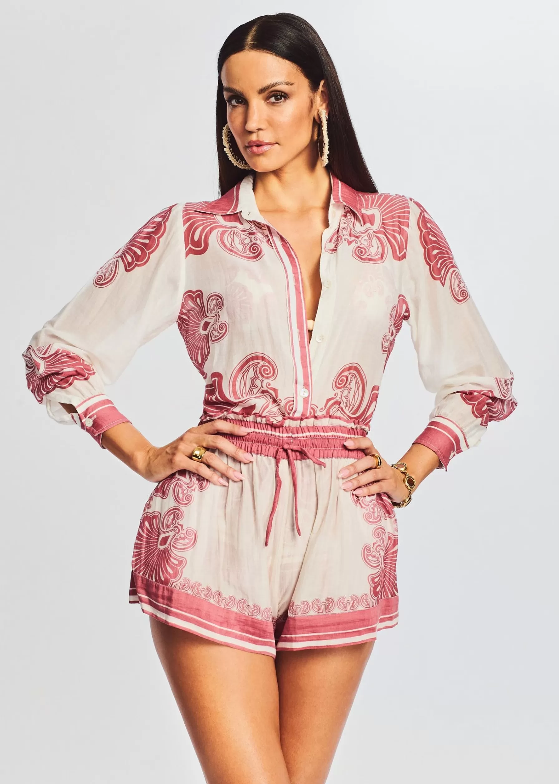 Retrofete Vanessa Buttoned Shirt Pink Flowers Hot