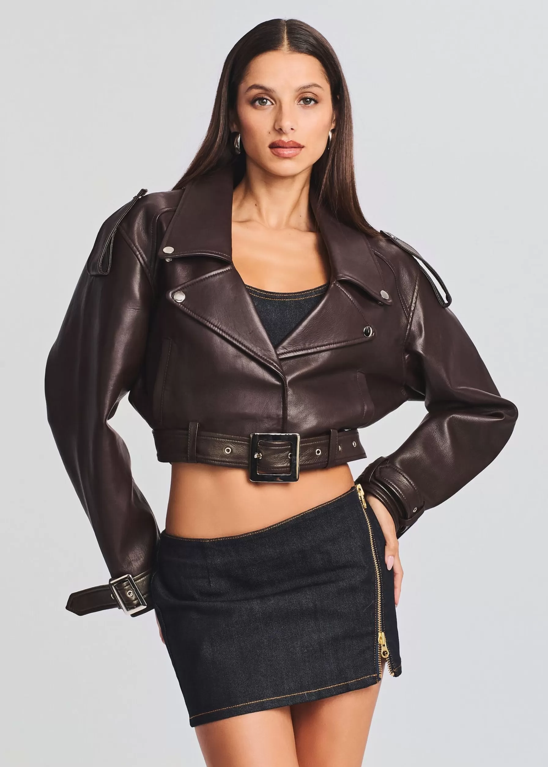 Retrofete Victoria Leather Jacket Dark Chocolate Clearance