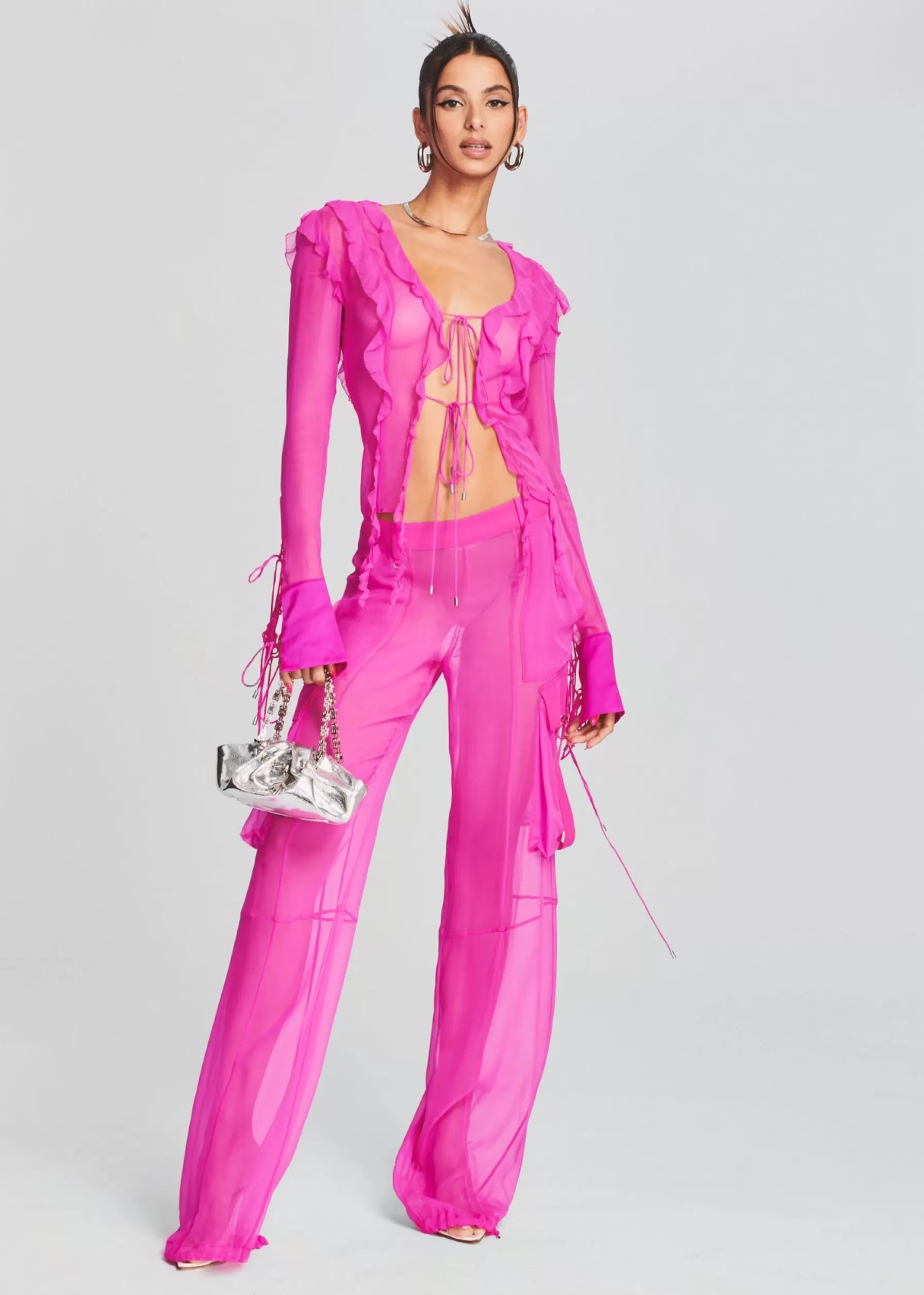 Retrofete Viviane Silk Chiffon Pant Neon Pink Cheap