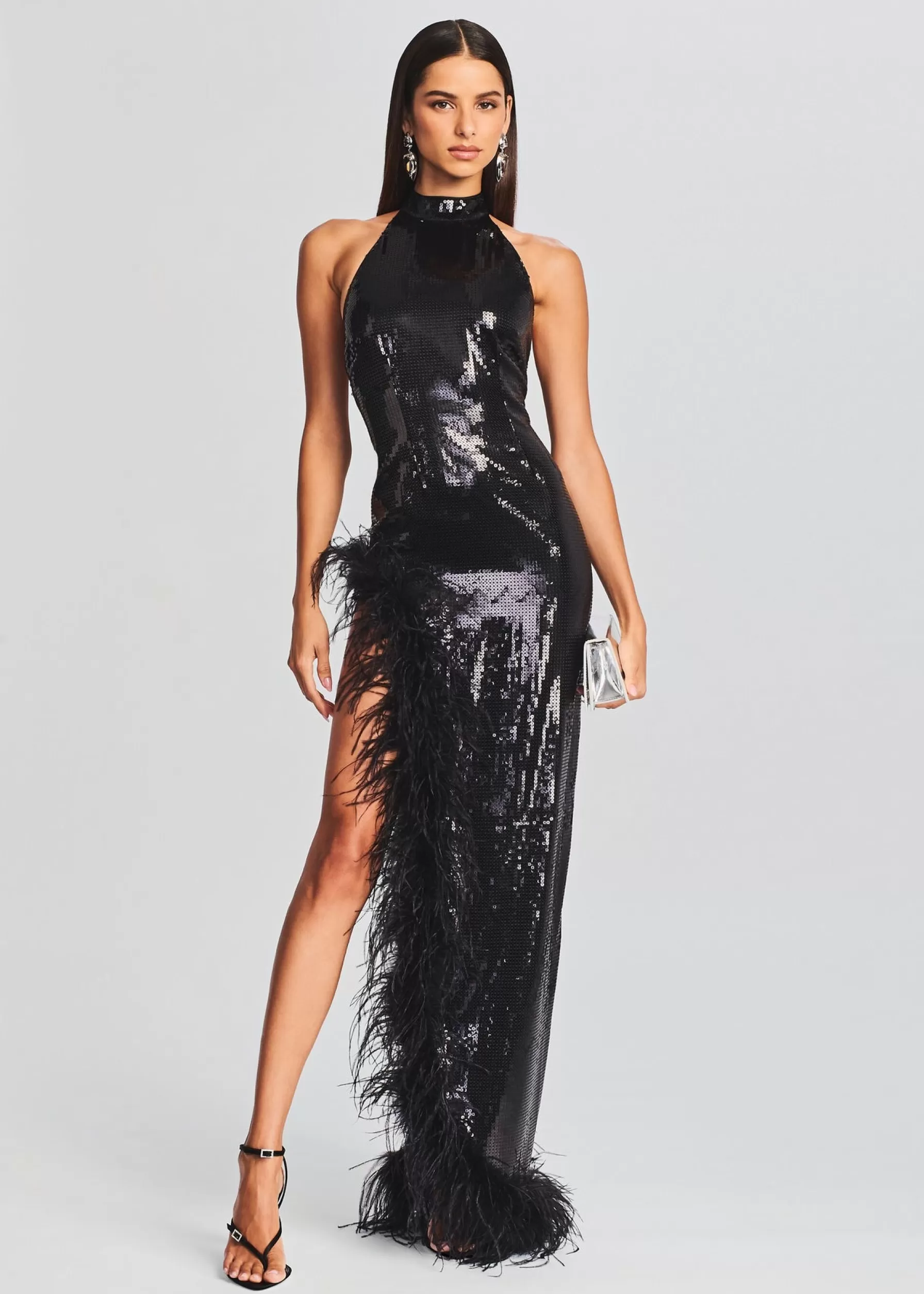 Retrofete Vixen Sequin Feather Dress Black Cheap