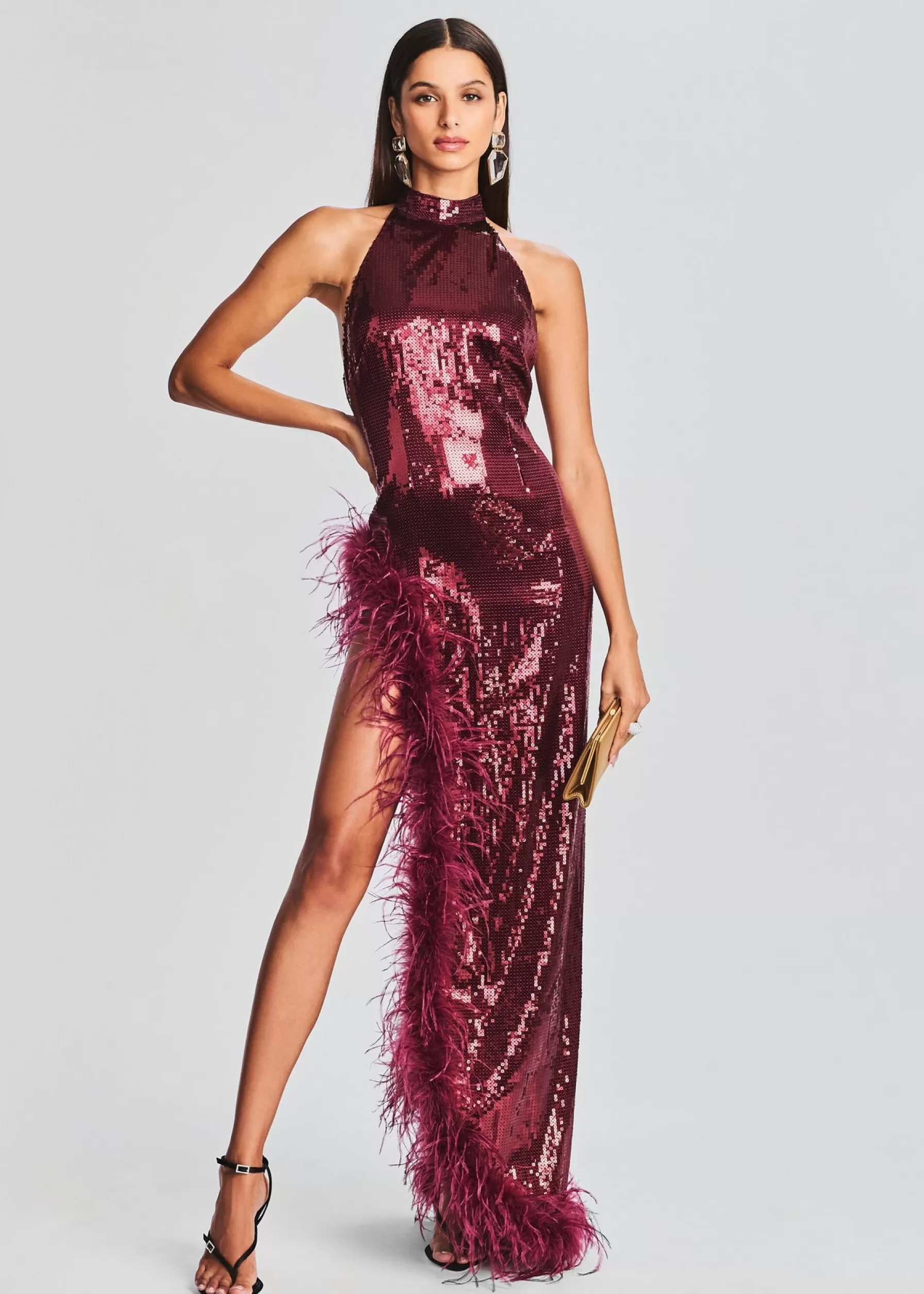 Retrofete Vixen Sequin Feather Dress Cabernet Cheap